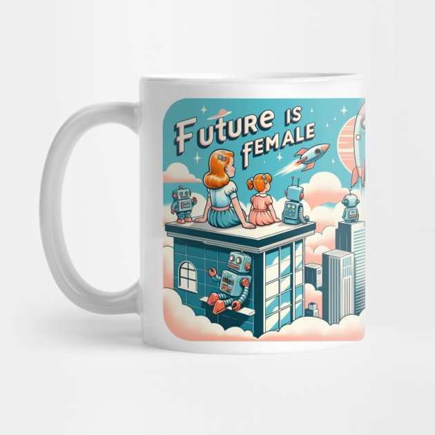 Future is Female -  Retro Futuristic Cityscape by PuckDesign